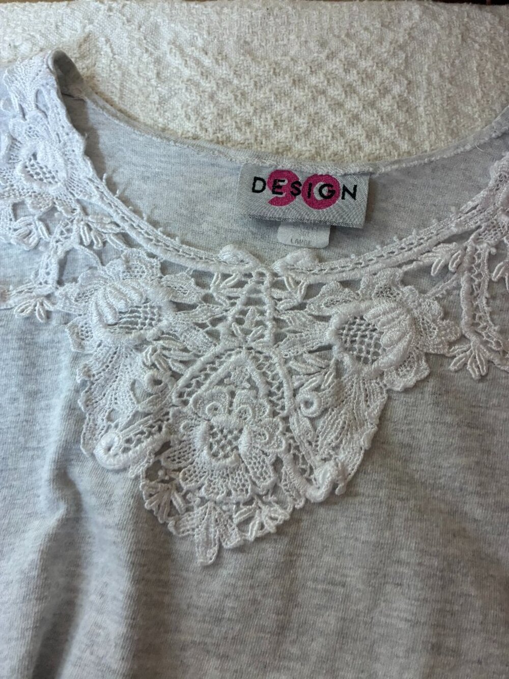 Vintage 90s Grandmacore Lace Trim Gray Sweatshirt XL